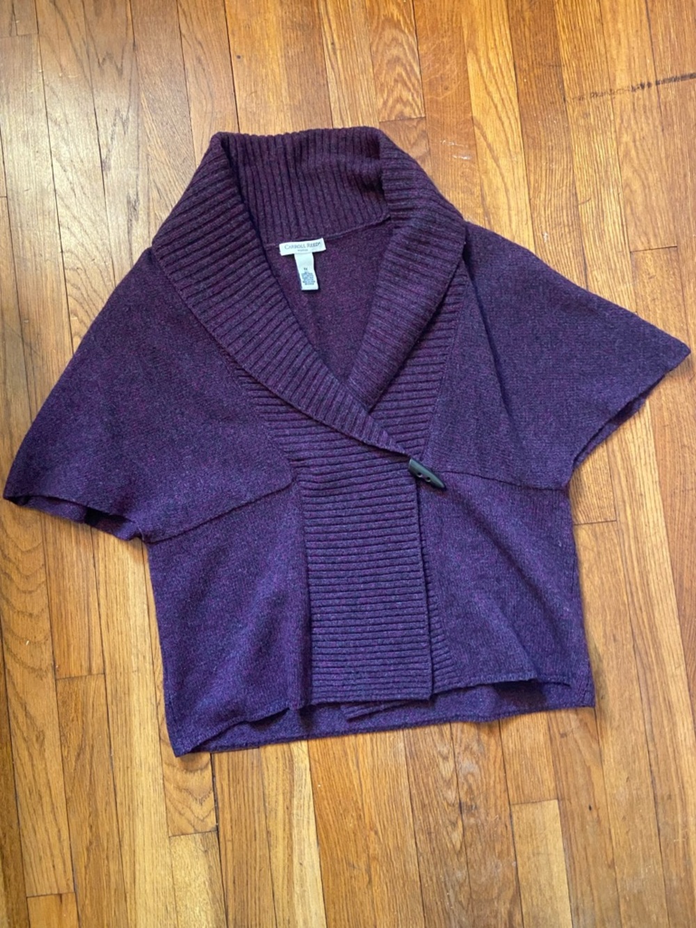 Carroll Reed Plum Short-Sleeve Shawl-Collar Cardigan